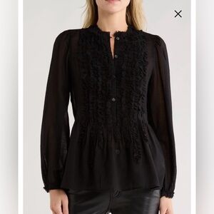 Ulla Johnson Black Wool Sheer Tuxedo Blouse